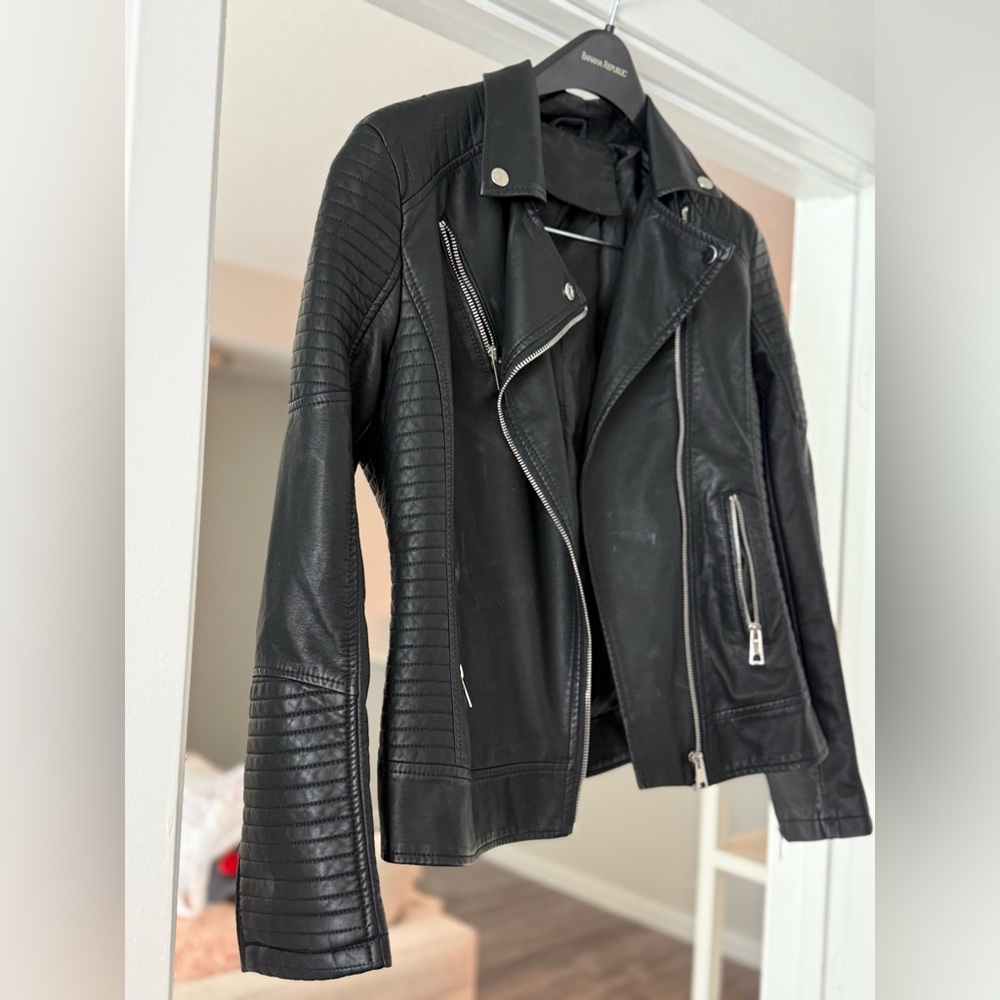 Black Faux Leather Biker Jacket - Picture 2 of 7